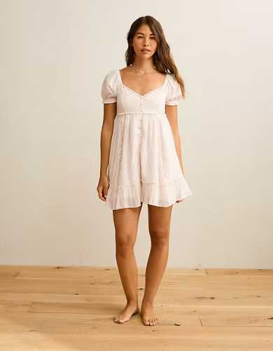 AE Babydoll Puff-Sleeve Embroidered Mini Dress