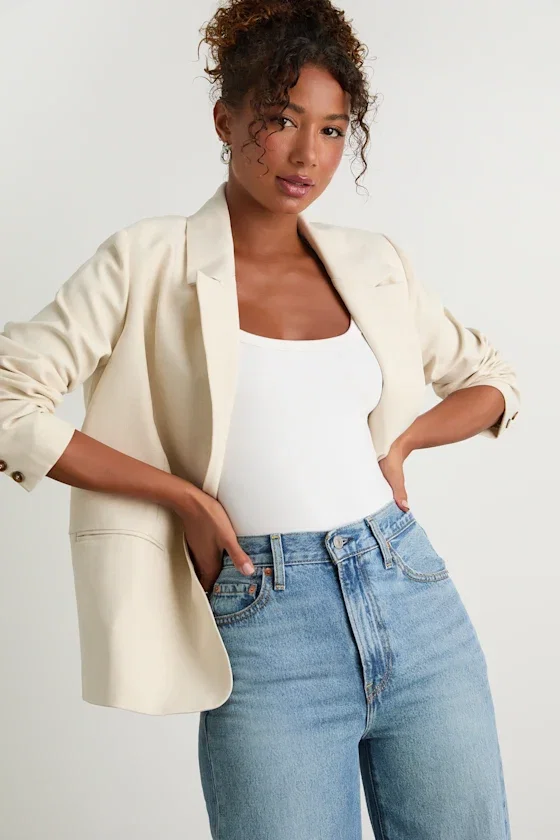 Image of Maita Ivory Linen Oversized Blazer