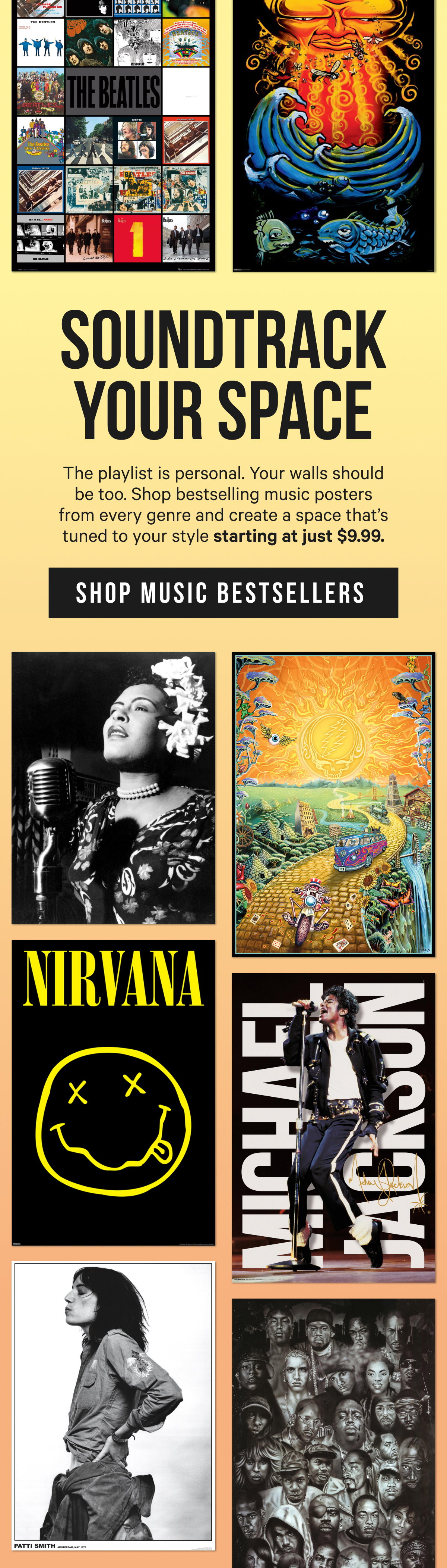 Soundtrack Your Space: The playlist is personal. Your walls should be too. Shop bestselling music posters from every genre and create a space that's tuned to your style starting at just $9.99. 