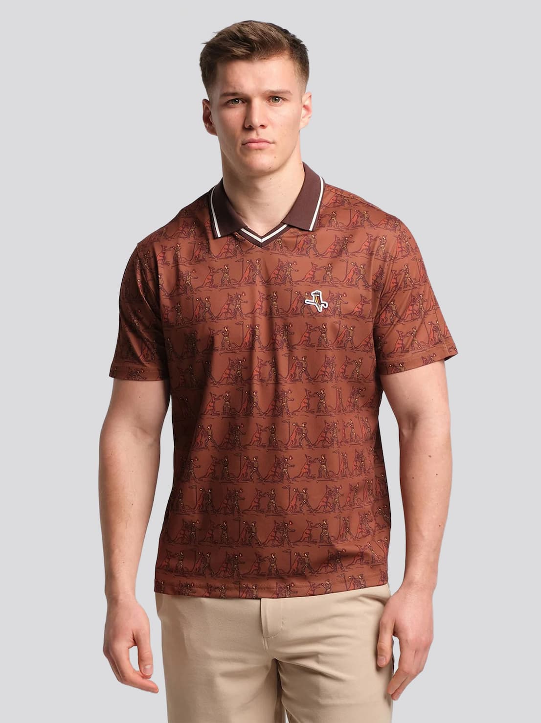 Walker Golf Things Knockout V Polo Brown