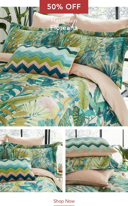 50% Off Harlequin Floreana Bedding in Fig Leaf & Coral