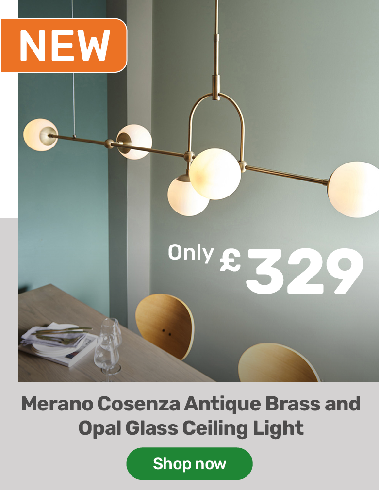 Antique Brass and Opal 5 Light Ceiling Light. £329