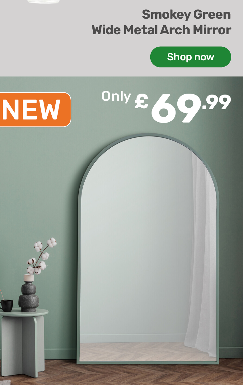 Wide Metal Arch Mirror Smokey Green. £69.99
