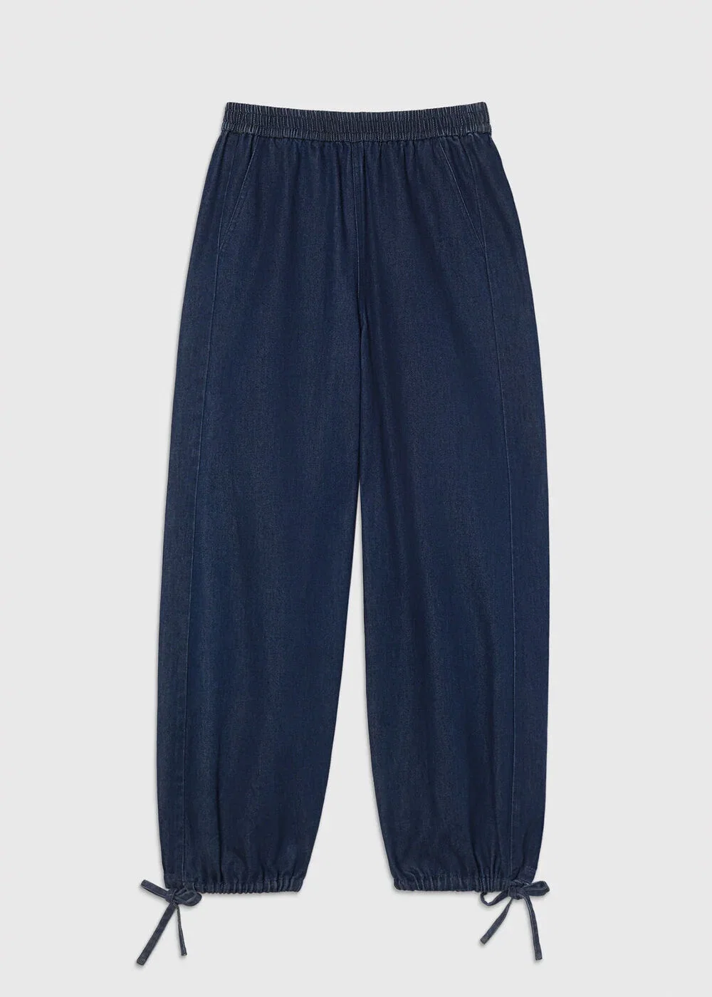 Dark Denim Tie Hem Balloon Trouser