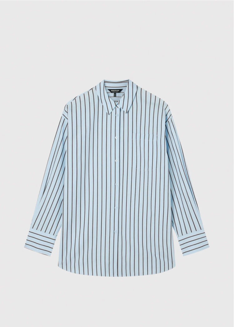 Blue Cotton Poplin Stripe Shirt