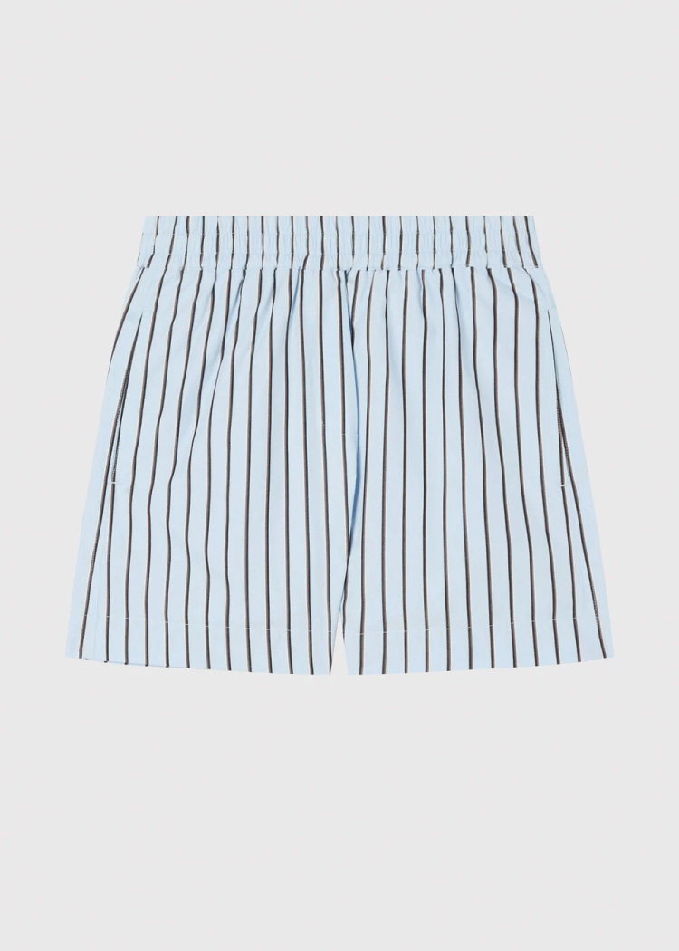 Blue Cotton Poplin Stripe Short