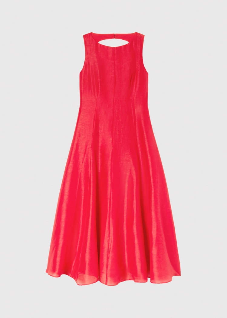 Red Open Back Silk Blend Dress