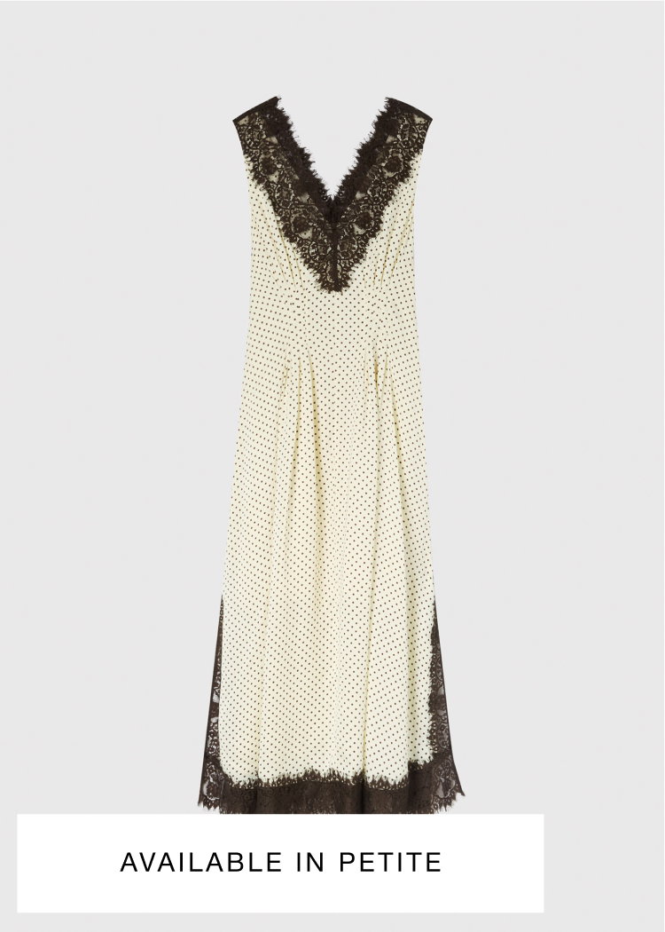 Yellow Lace V Neck Spot Midi Dress