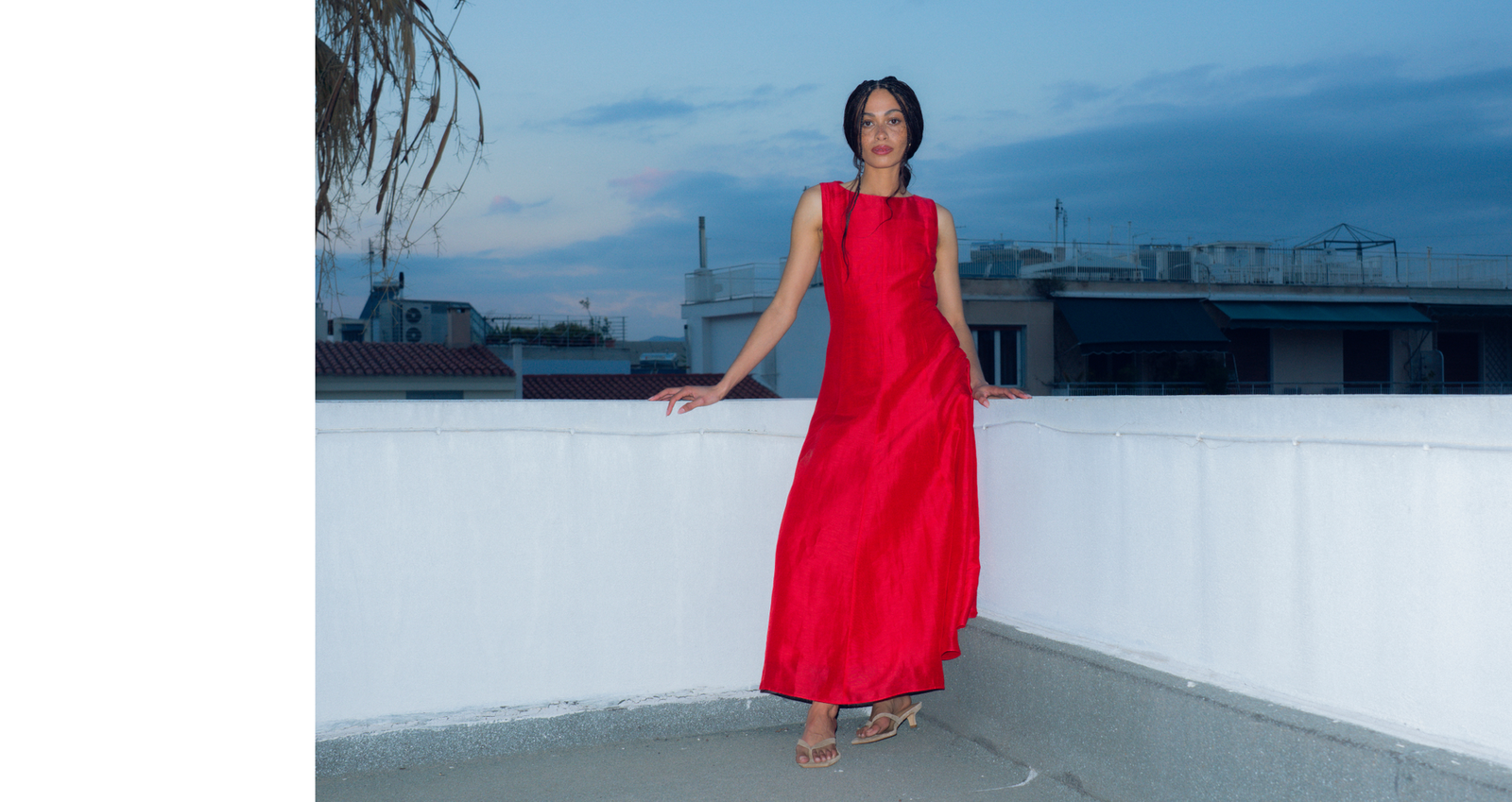 Red Open Back Silk Blend Dress
