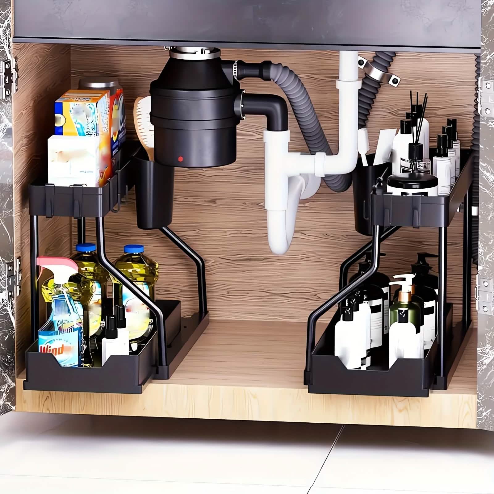 Image of 2-Piece Under Sink Organizer with Sliding Shelves – Multi-Purpose Storage Rack