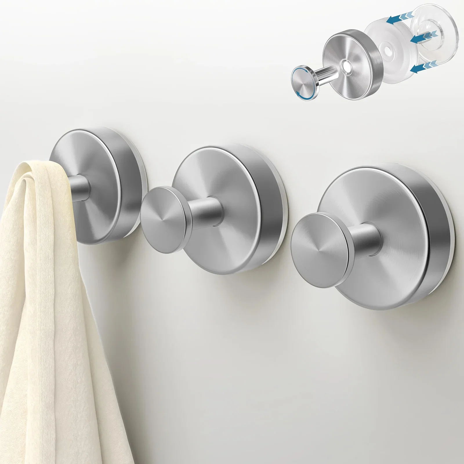 Image of 2-Pack: Strong Suction Cup Hooks – Silver Brushed Stainless Steel, No Drilling Required