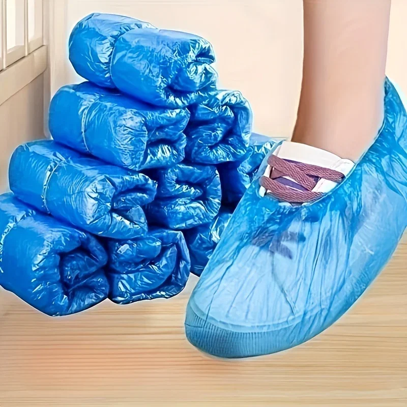 Image of 100-Pack: Disposable Plastic Shoe Covers – Waterproof & Slip-Resistant