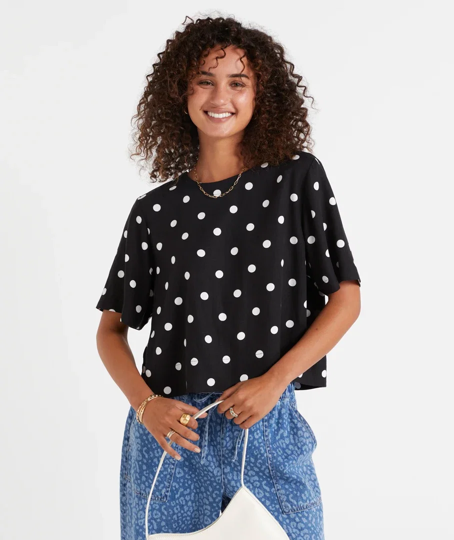 ZOE PRINTED LINEN BLEND TEE
