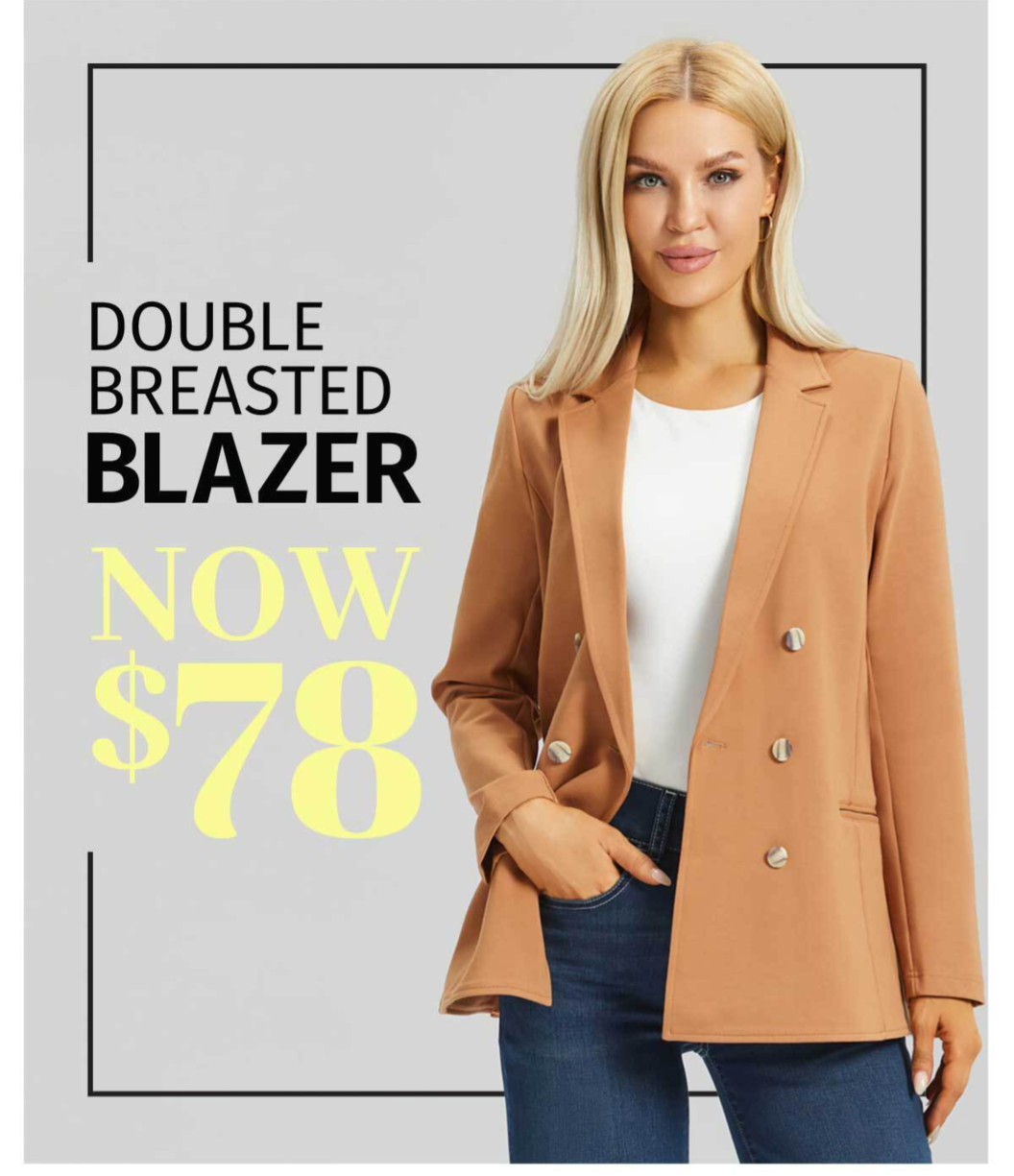 DOUBLE BREASTED BLAZER NOW $78