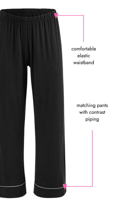 Comfortable elastic waistband. Matching pants with contrast piping.
