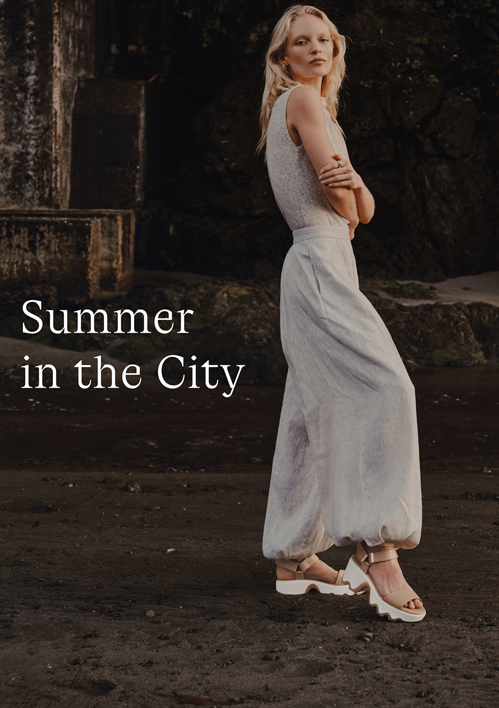 Summer in the City - Kinetic™ Aura Y-Strap Sandal - Honest Beige & Bleached Ceramic