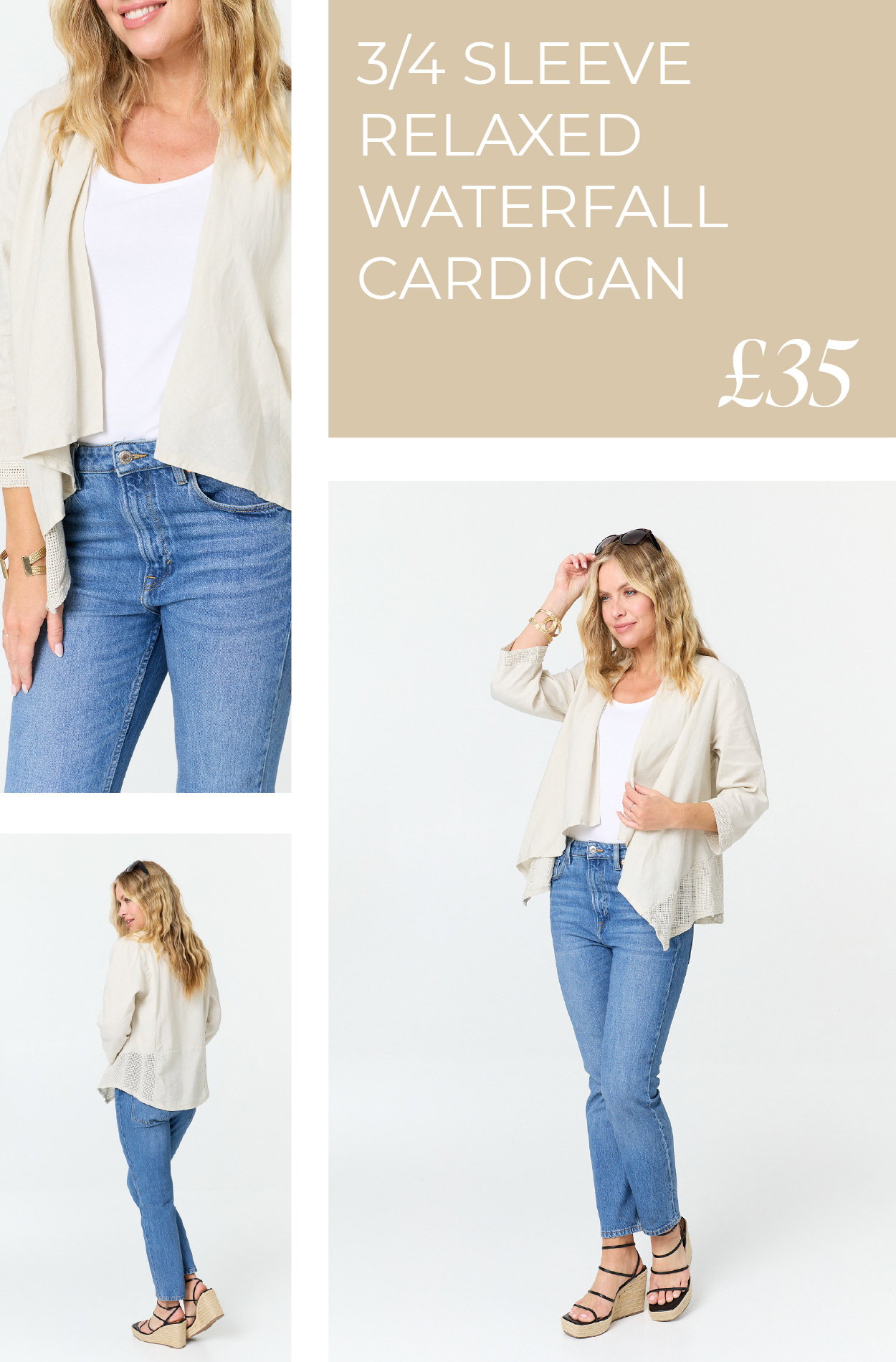 3/4 Sleeve Relaxed Waterfall Cardigan | Shop Now