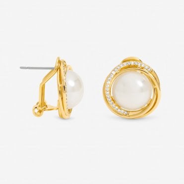 Jon Richard Gold Plated Crystal Halo and Pearl Clip Earrings