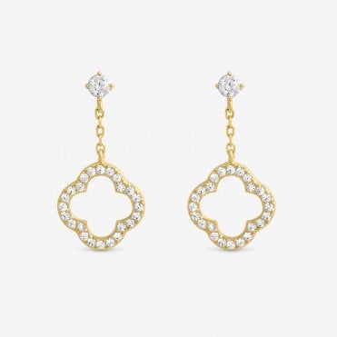 Jon Richard Gold Plated and Crystal Open Clover Drop Earrings