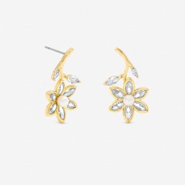 Jon Richard Gold Plated Crystal and Pearl Flower Drop Earrings