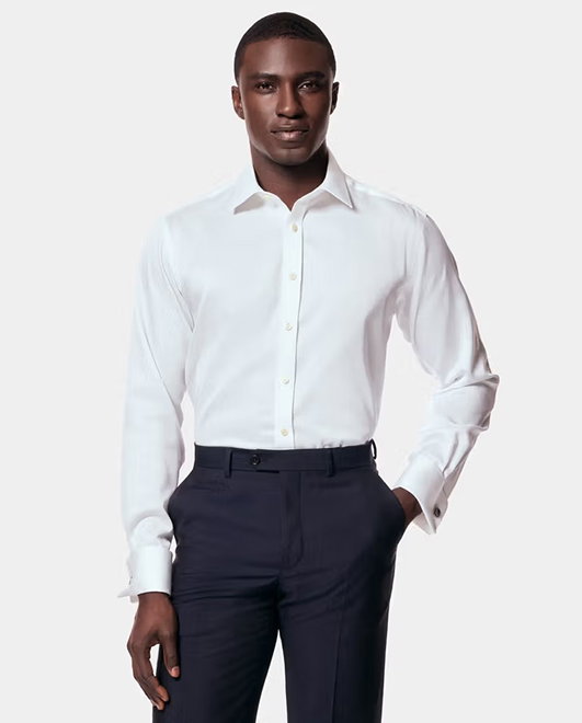 Slim Fit White Pique Non-Iron Shirt