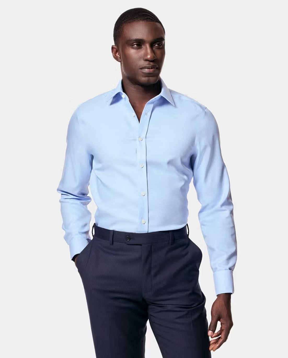 Fitted Slim Blue & White Dogtooth Twill Non-Iron Shirt