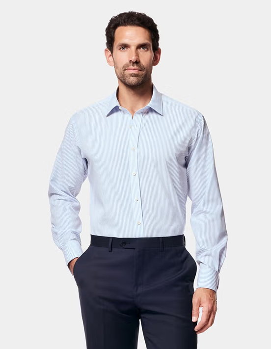 Slim Fit Blue & White Bi Stripe Non-Iron Shirt