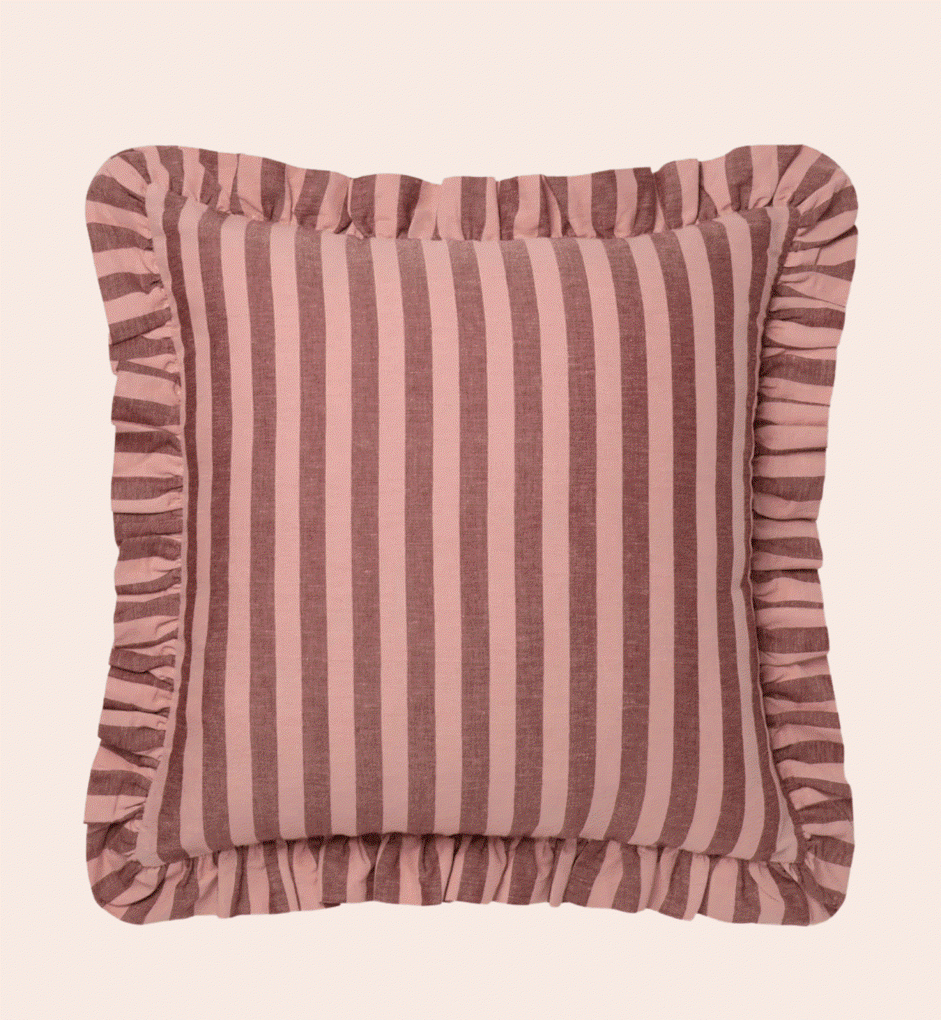 Rhubarb & Rose Pembroke Stripe Frill Linen Blend Filled Cushion