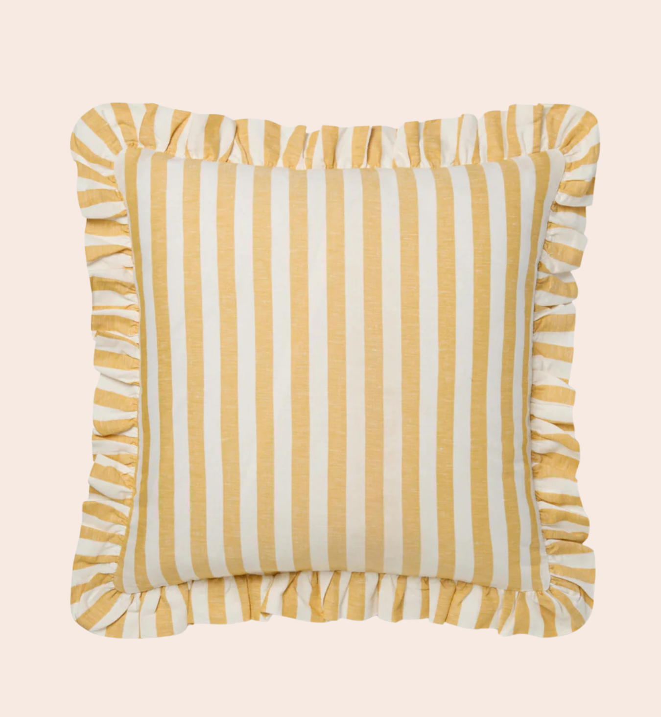 Honey Pembroke Stripe Frill Linen Blend Filled Cushion