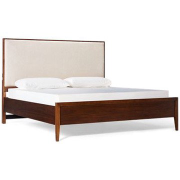 Jasper King Upholstered Bed - Rich Walnut Finish - Low Profile - Built-In USB Ports - Mid-Century Modern
