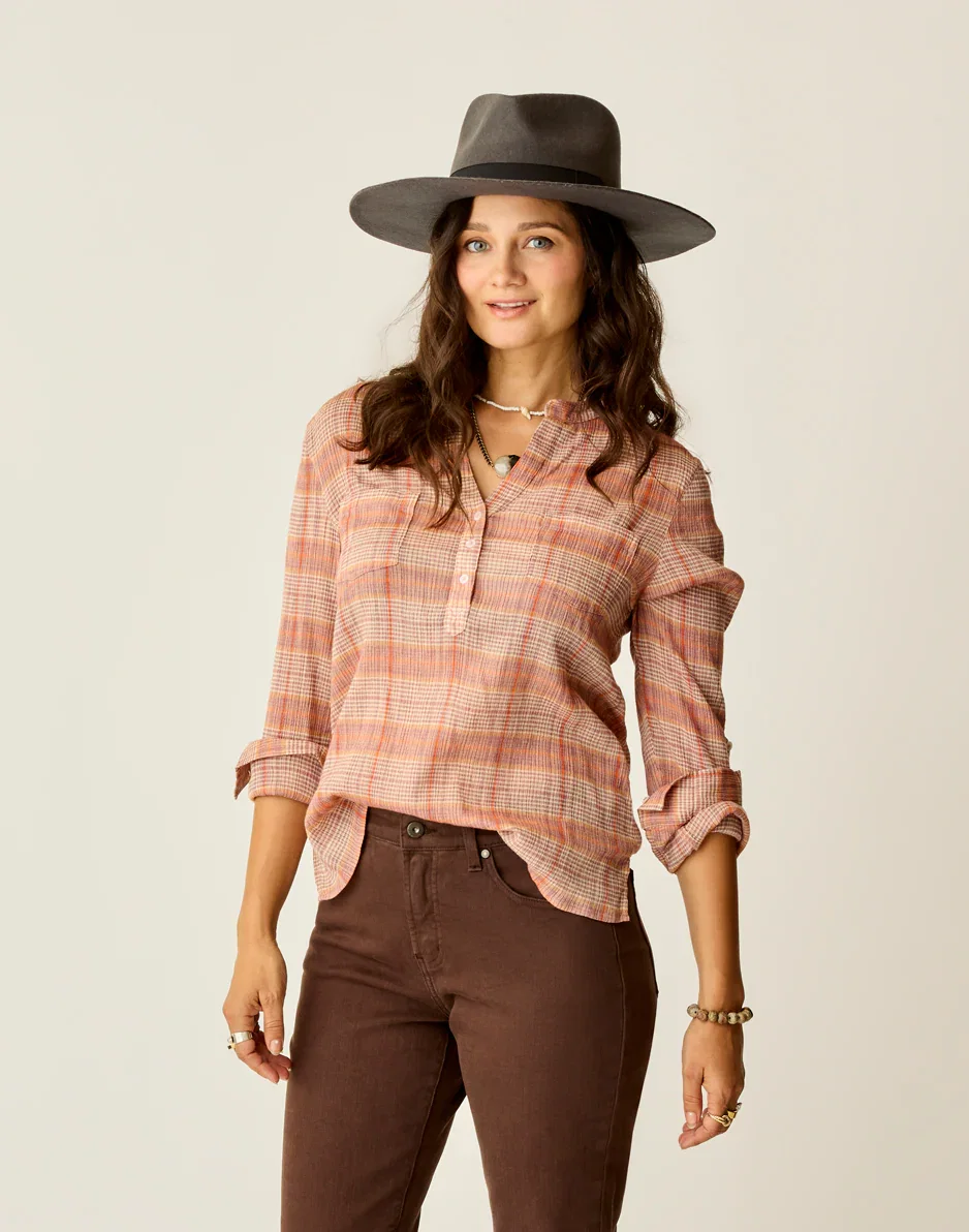 Image of Dylan Gauze Shirt: Rosewood Plaid