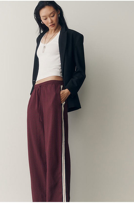 Maeve Check Wide Leg Track Pants