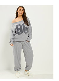Grey '86' Off-Shoulder Sweatshirt & Jogger Set