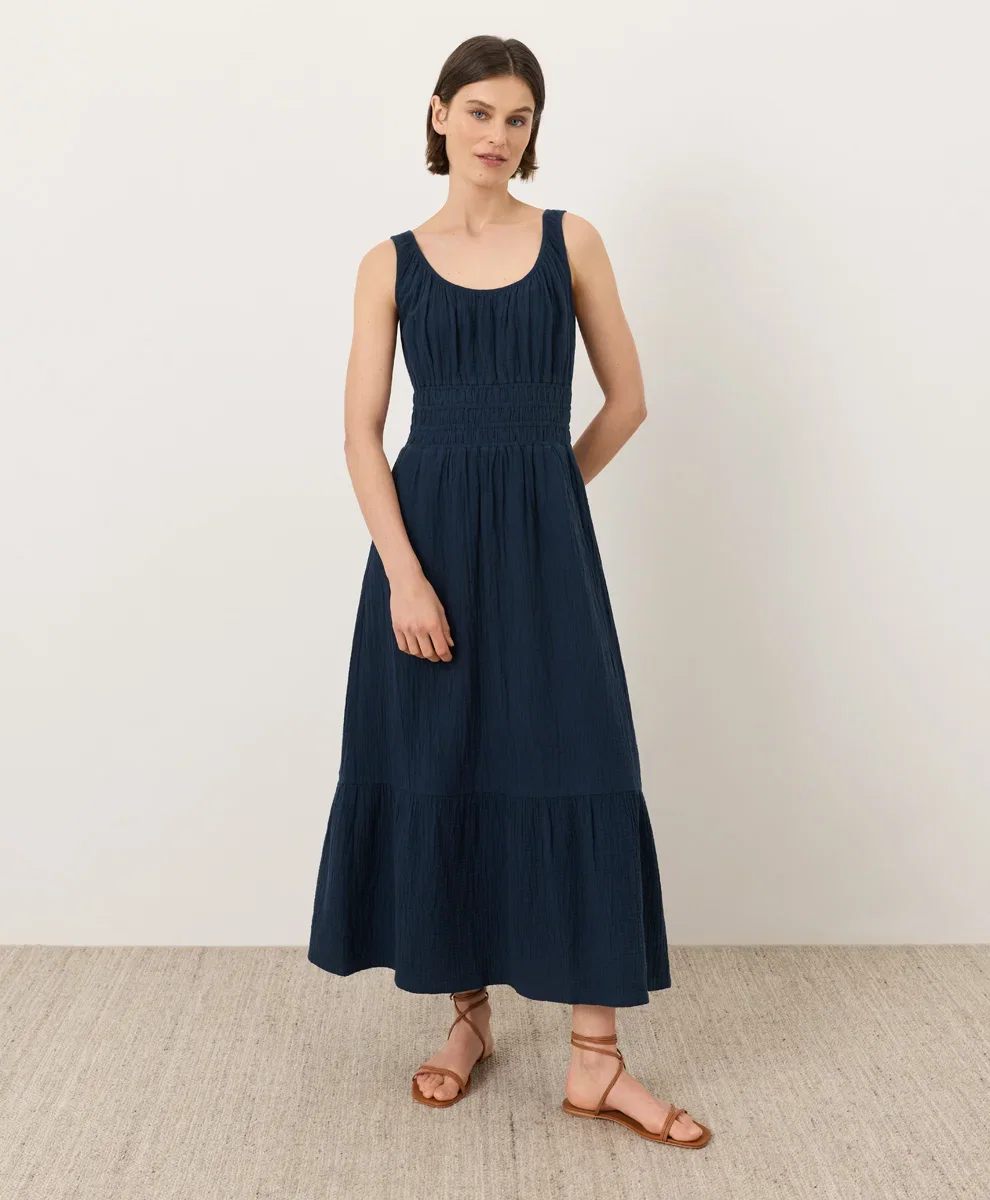 Organic Coastal Double Gauze Cami Dress by pact in Navy Fair Trade, Womens Size X-Large