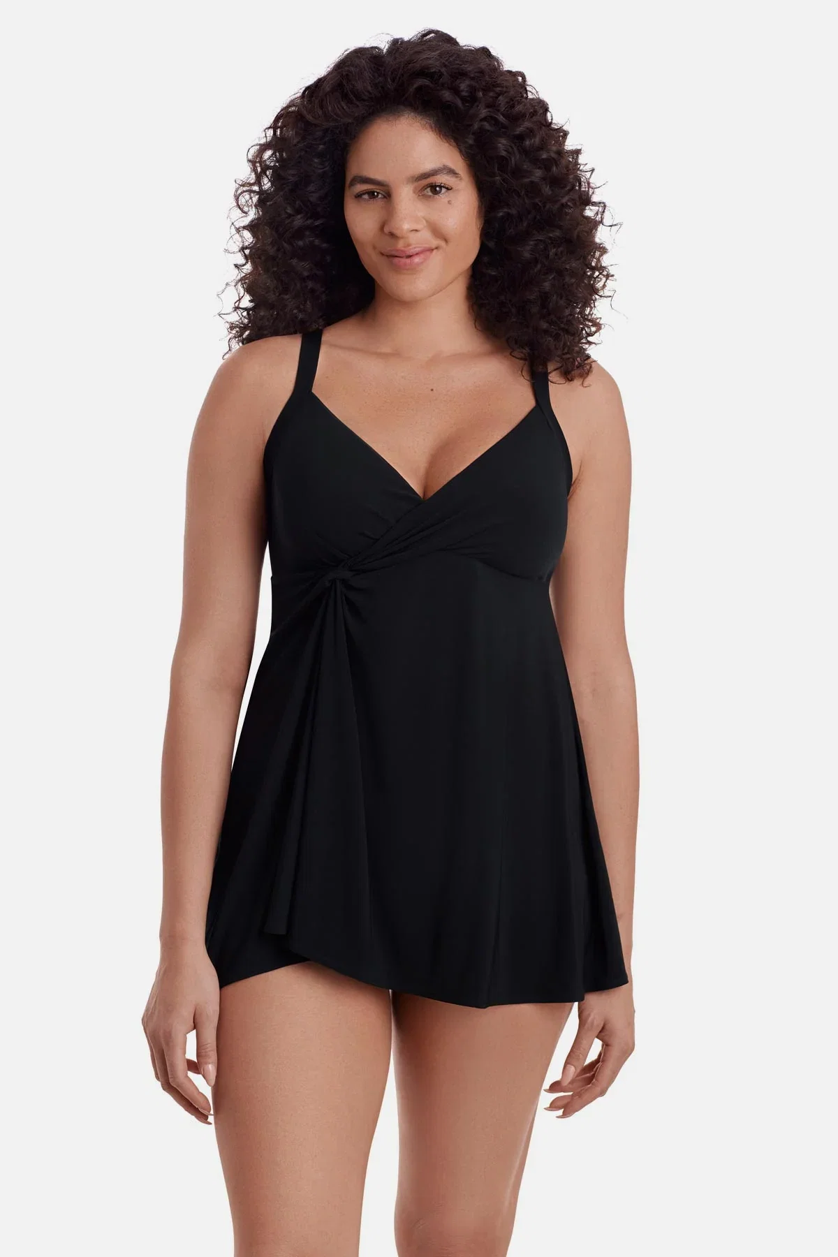 Long Torso Twist Side Swim Dress - Black Solidtude 2.0