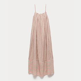 Brown Mix Linen Rich Striped Maxi Slip Dress