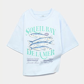 Light Blue Cotton Rich Sardine Graphic T-Shirt