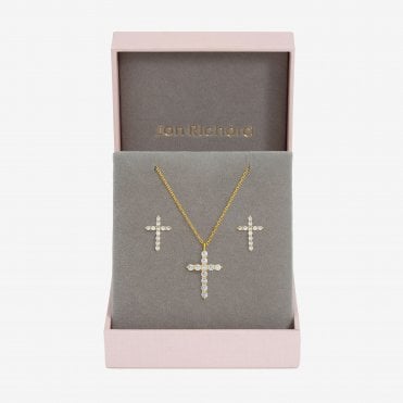 Jon Richard Gold Plated Cubic Zirconia Cross Set - Gift Box