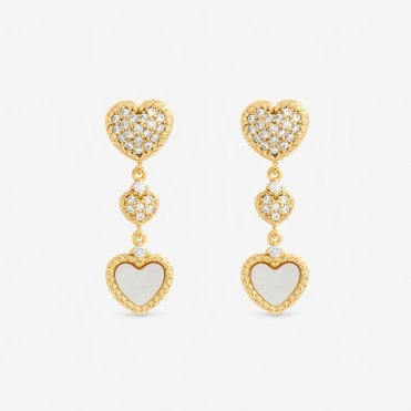 Inicio Gold Plated Mother of Pearl and Pave Heart Drop Earrings - Gift Pouch