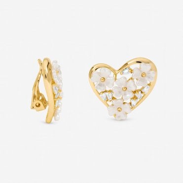 Jon Richard Gold Plated Floral Encrusted Heart Clip Earrings