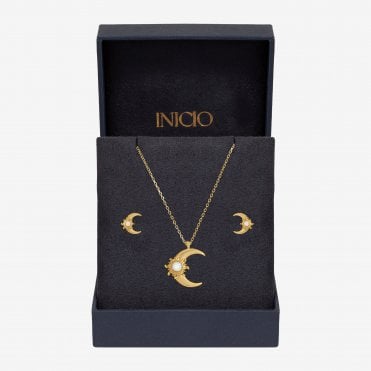 Inicio Gold Plated and Opal Moon Set - Gift Box