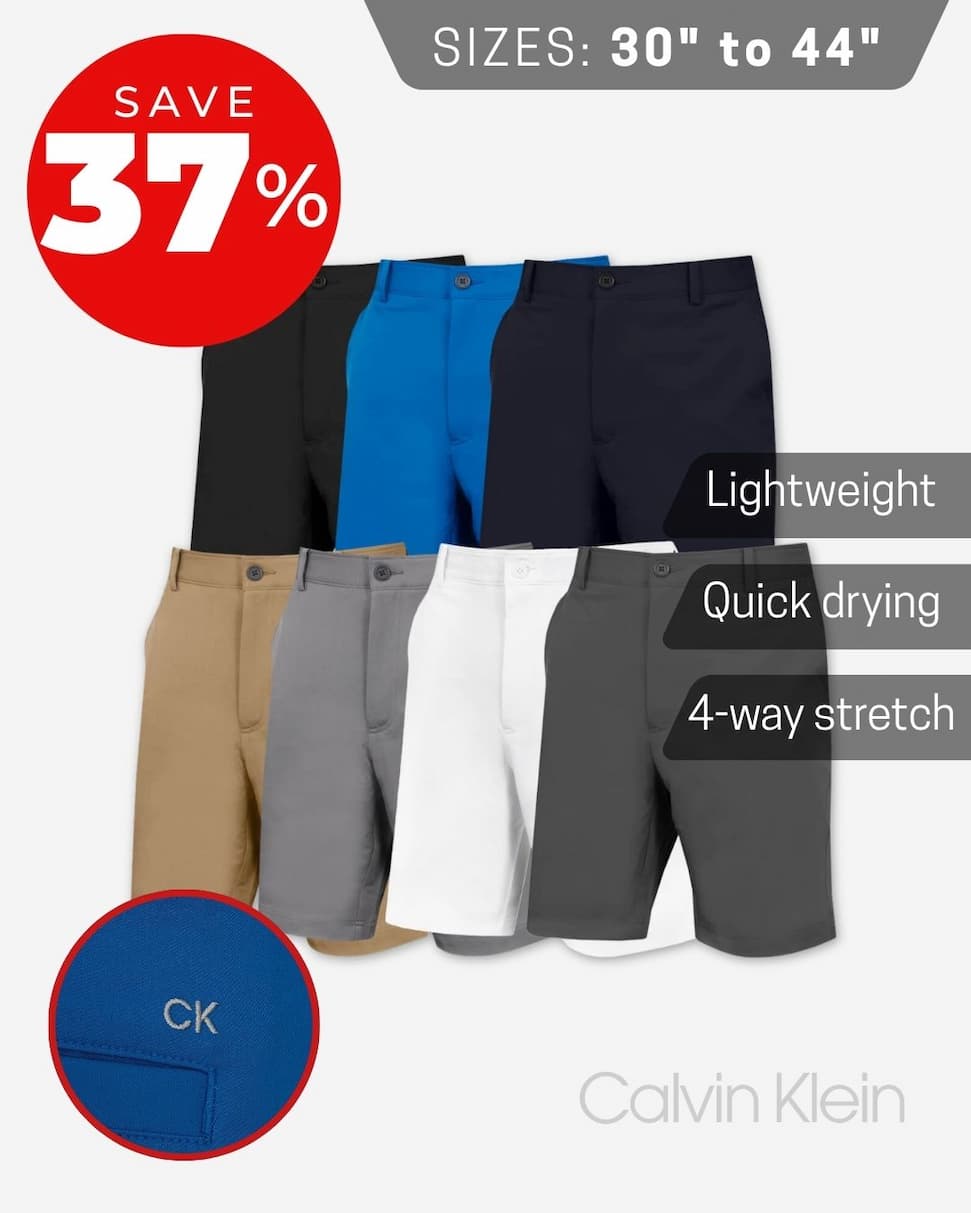Calvin Klein Mens 2026 Micro Tech Lightweight Golf Shorts