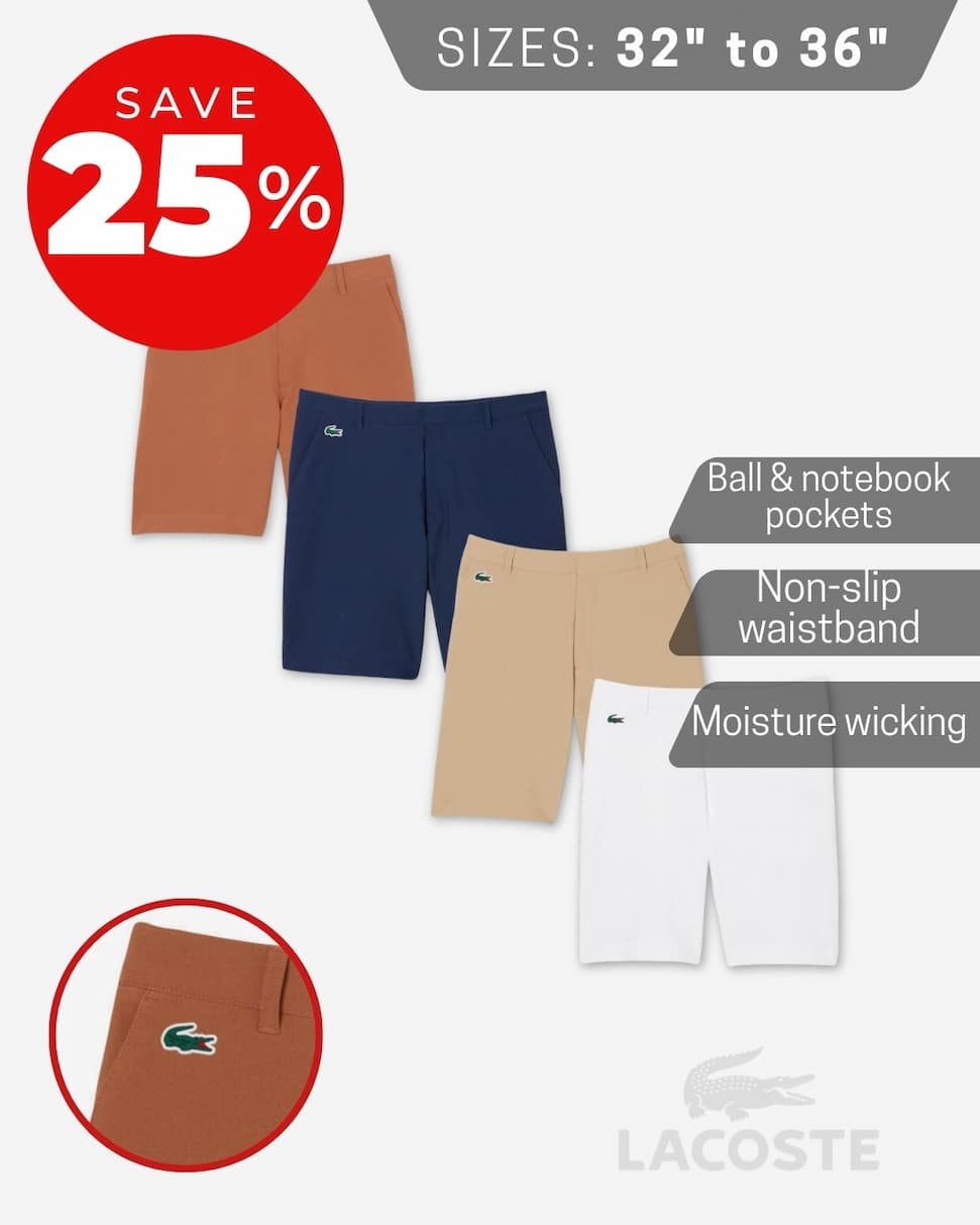 Lacoste Mens 2026 Ultra Dry Moisture Wicking Water Repellent Golf Shorts