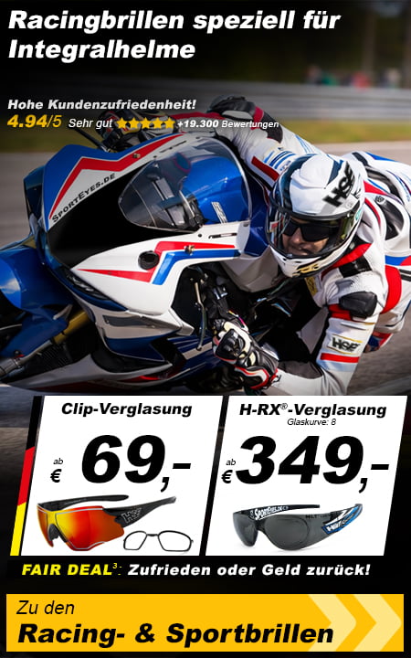 Racingbrillen speziell für Integralhelme. Zu den Racing- & Sportbrillen »