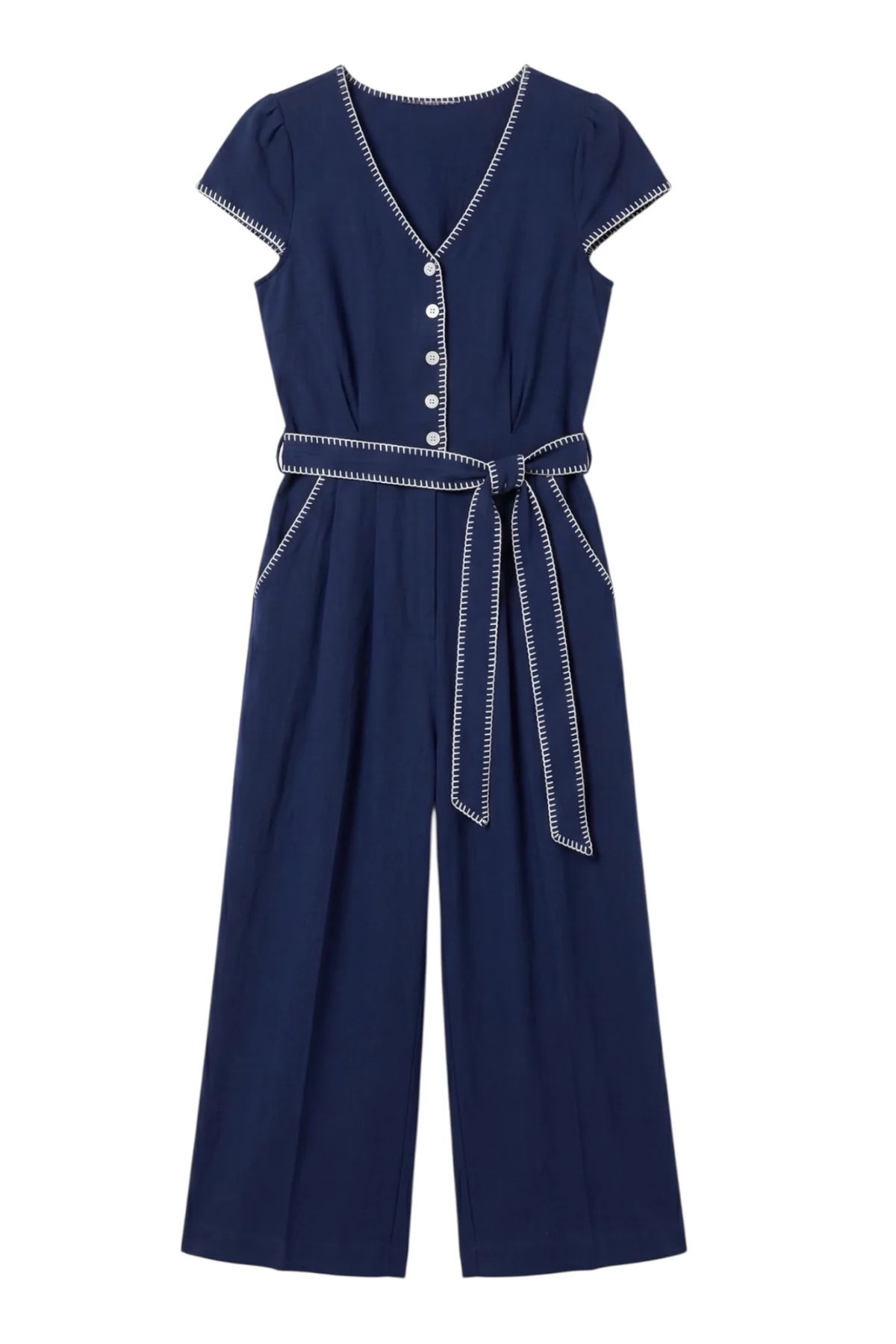 Flat lay of the marleen blanket stitch navy
