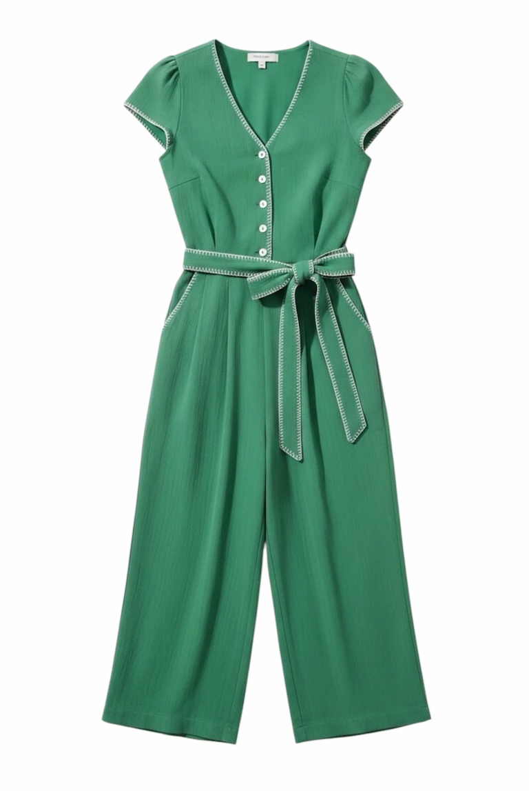 Flat lay of the marleen blanket stitch green
