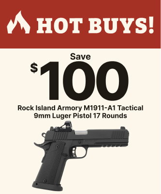 Save $100 on Rock Island Armory M1911-A1 Tactical 9mm Luger Pistol - 17 Rounds