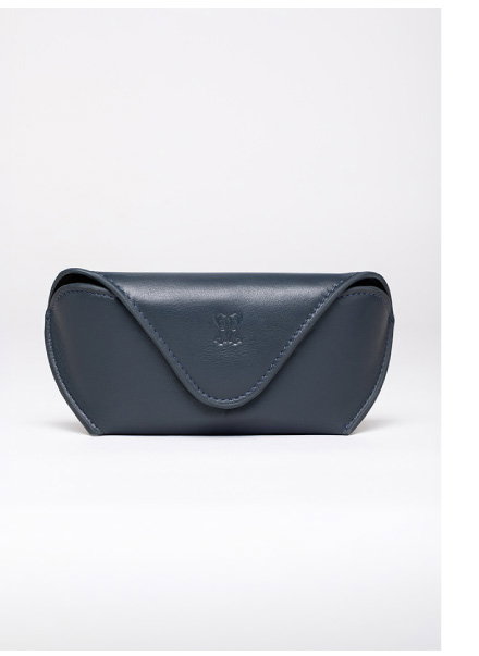 Flapover Leather Glasses Case Navy
