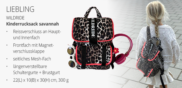 LIEBLING - Kinderrucksack savannah - Reissverschluss an Haupt- und Innenfach - Frontfach mit Magnetverschlussklappe - seitliches Mesh-Fach längenverstellbare Schultergurte + Brustgurt - 22(L) x 10(B) x 30(H) cm, 300 g