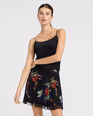 Floral High Waisted Double Pleat Mini Skirt